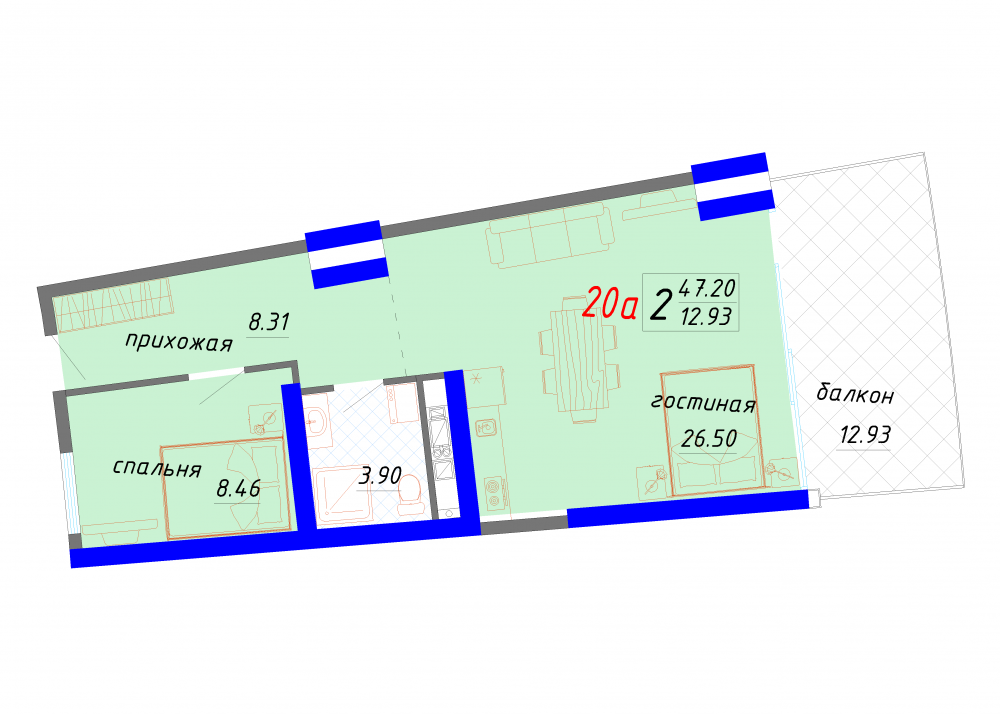 Продается 2-х комнатное жилье в резиденции премиум-класса 'Гурзуф Ривьера' общей площадью 60,13 м2,  расположенное на... - 13