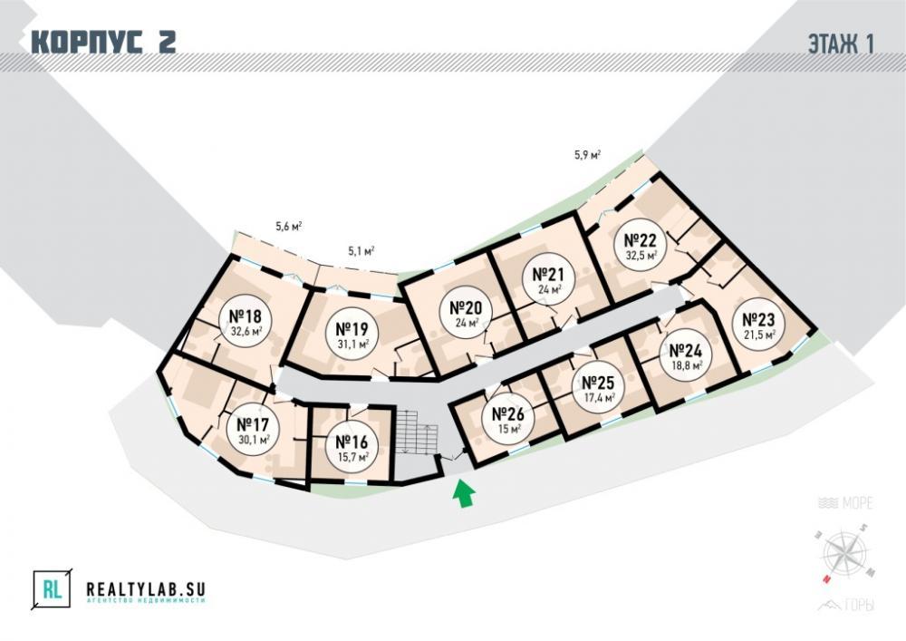 Продается квартира в новом, строящемся  доме в Кореизе, в ЖК Старый Крым 1.0.    Квартира №22, общей площадью 32,5... - 6