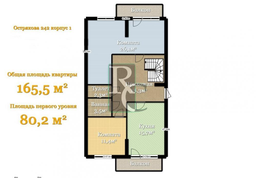 Продается двухуровневая квартира комфорта «люкс» в жилом комплексе «Скальса», общей площадью 165.5 кв.м. На 1-ом... - 12