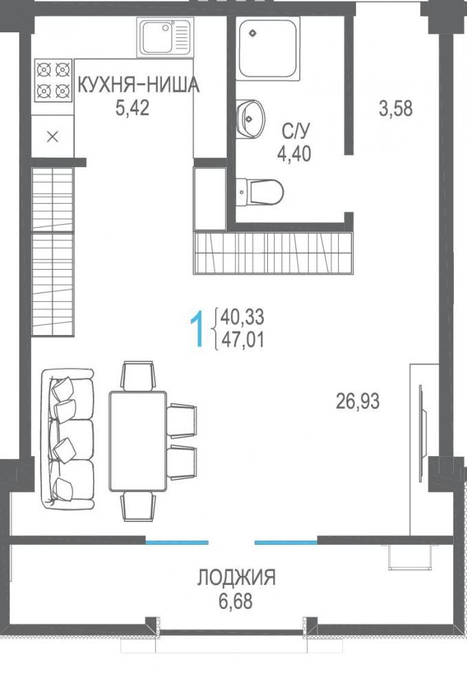 Продаются апартаменты, площадью - 47 кв. м., расположены на 5 этаже 8-ми этажного комплекса в пос. Ливадия.... - 3